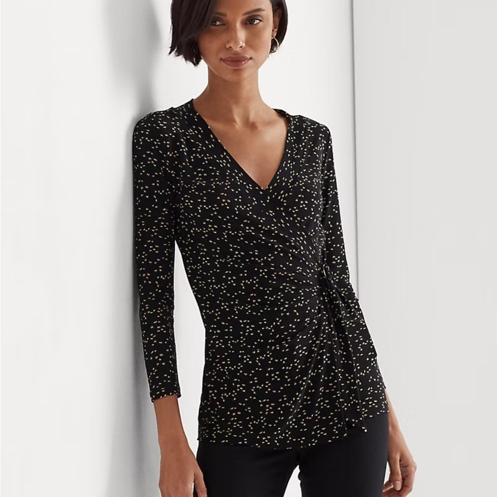Ralph Lauren Black Label Fitted Wrap Blouse Black and White
